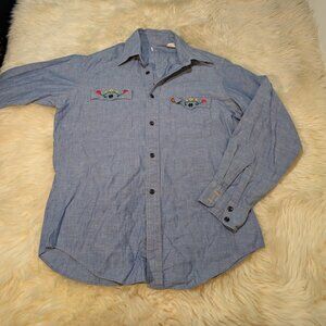 Vtg 70's Levi's Chambray Embroidered Western Button Down Shirt